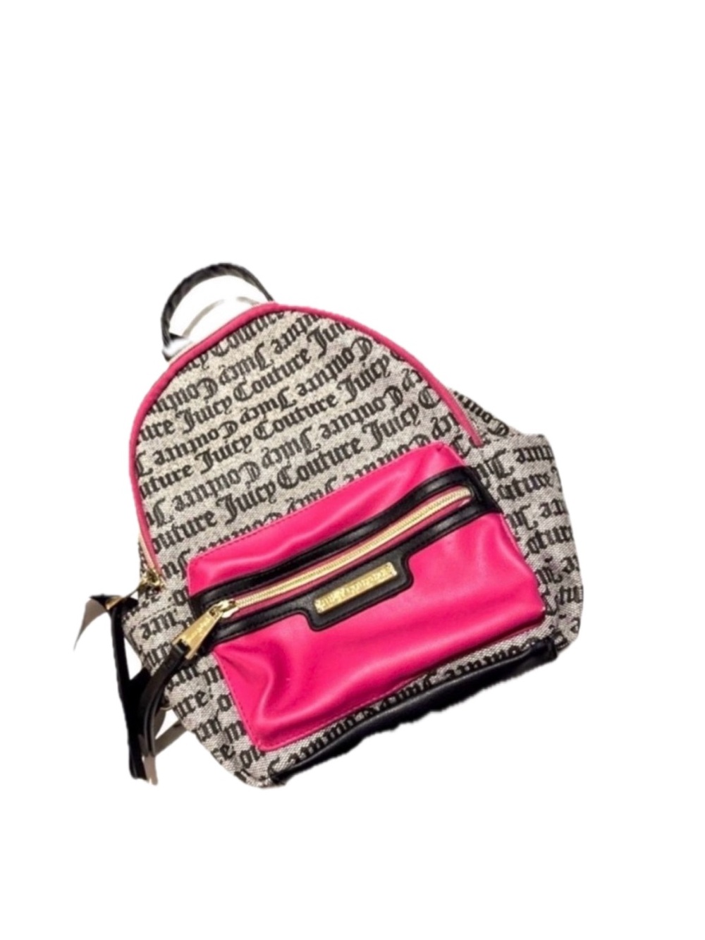 Juicy Couture Grey and Pink Gothic Logo Mini Backpack Y2K Monogram Bag